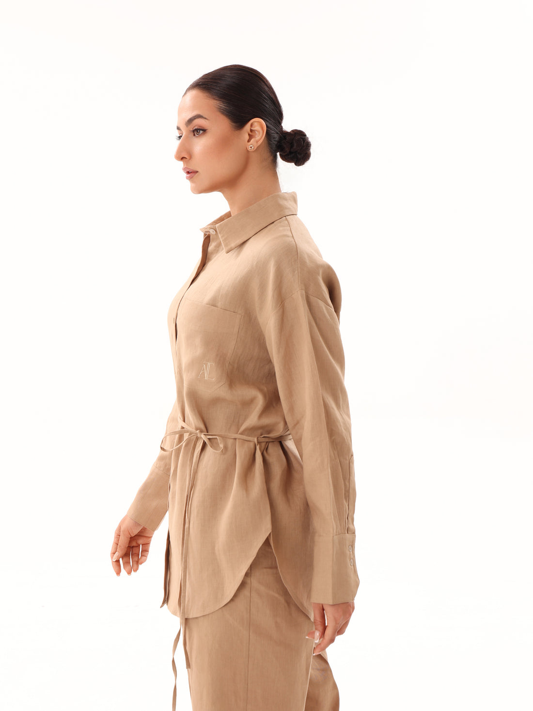 Linen Oversized Shirt-Camel