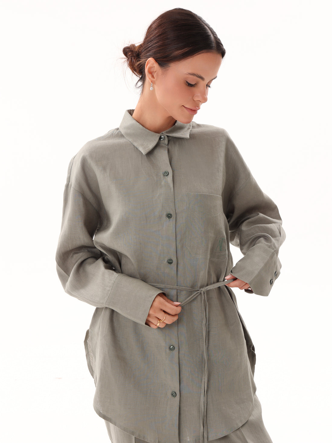 Linen Oversized Shirt-Olive
