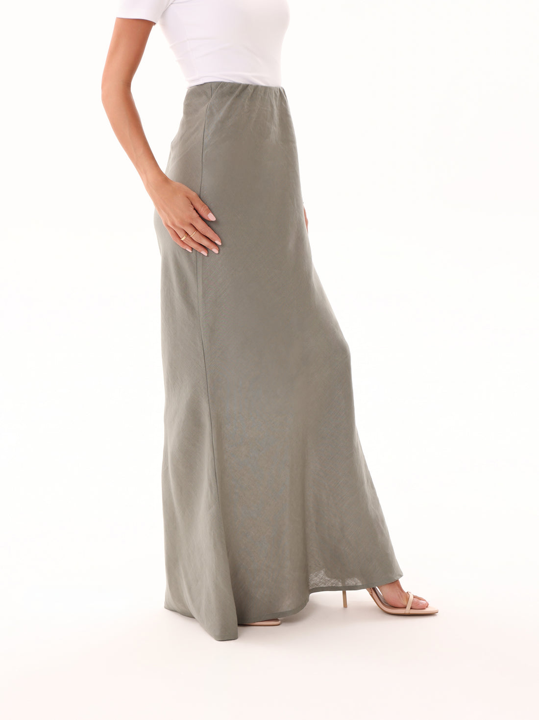Linen Maxi Skirt-Olive